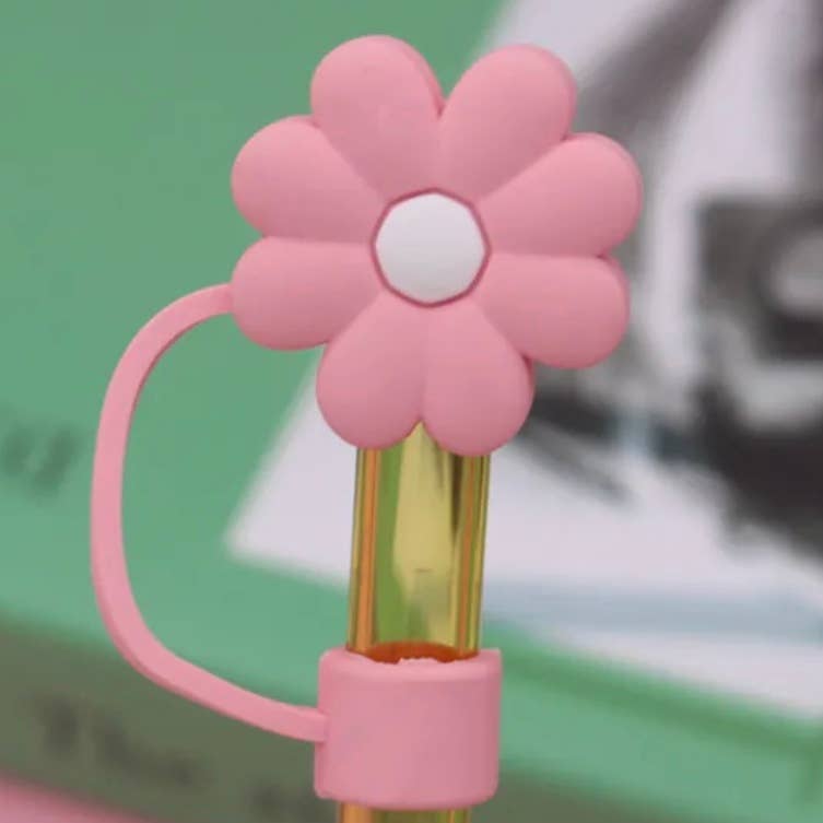 Pink Flower Straw Cover - 10mm