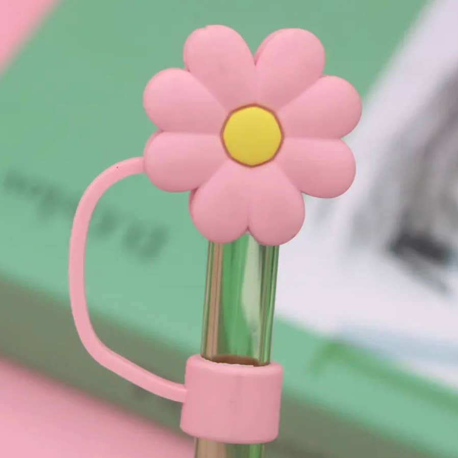 Pink/Yellow Flower Straw Cover - 10mm